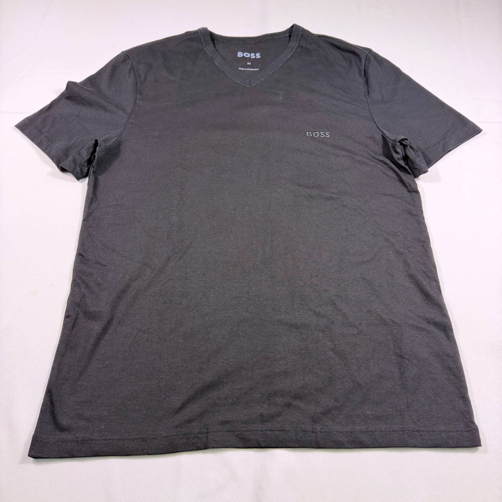 Hugo Boss Mens Black V-Neck T-Shirt Short Sleeve Tonal Logo Size M - Picture 10 of 11